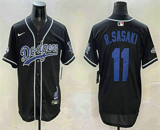 Men's Los Angeles Dodgers #11 Roki Sasaki Black 2024 World Series Champions Limited Fashion Jersey