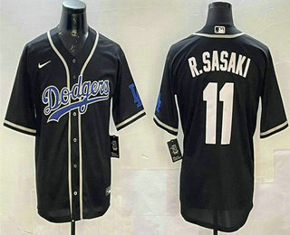 Men's Los Angeles Dodgers #11 Roki Sasaki Black Fashion Cool Base Stitched Jersey