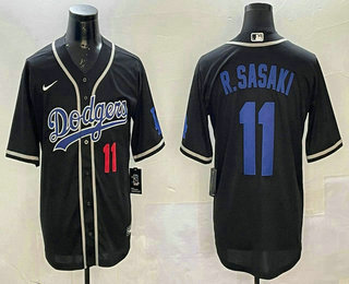 Men's Los Angeles Dodgers #11 Roki Sasaki Number Black Blue Fashion Cool Base Stitched Jersey
