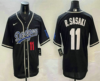 Men's Los Angeles Dodgers #11 Roki Sasaki Number Black Fashion Cool Base Stitched Jersey