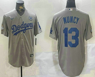 Men's Los Angeles Dodgers #13 Max Muncy Grey 2024 World Series Fashion Cool Stitched Jersey