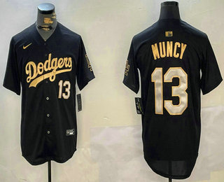 Men's Los Angeles Dodgers #13 Max Muncy Number Black Gold Stitched Jersey
