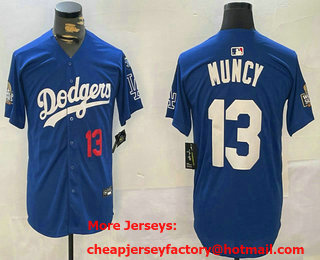 Men's Los Angeles Dodgers #13 Max Muncy Number Blue 2024 World Series With Fernando 34 Fashion Limited Stitched Jersey