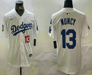 Men's Los Angeles Dodgers #13 Max Muncy Number White 2024 World Series With Fernando 34 Fashion Limited Stitched Jersey