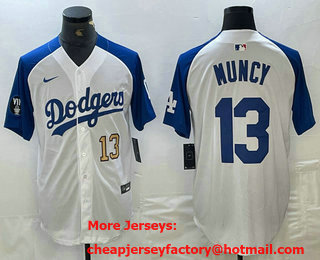 Men's Los Angeles Dodgers #13 Max Muncy Number White Blue Fashion Stitched Cool Base Limited Jersey 13