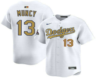 Men's Los Angeles Dodgers #13 Max Muncy White 2025 Gold Collection Limited Jersey