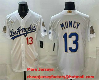 Men's Los Angeles Dodgers #13 Max Muncy White Gold 9x B2B Champs Collection Limited Jersey