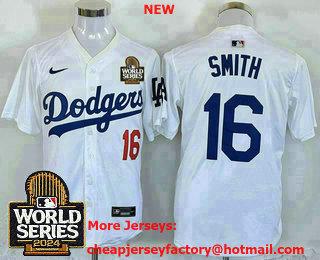 Men's Los Angeles Dodgers #16 Will Smith White 2024 World Series Elite Stitched Jersey