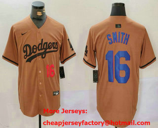 Men's Los Angeles Dodgers #16 Will Smith Number Olive Cool Base Limited Stitched Jersey