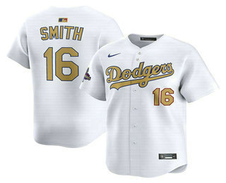 Men's Los Angeles Dodgers #16 Will Smith White 2025 Gold Collection Limited Jersey