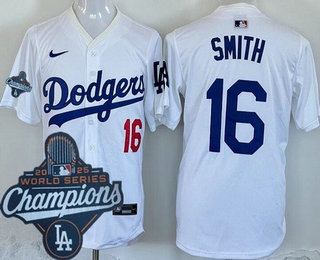 Men's Los Angeles Dodgers #16 Will Smith White 2025 World Series Champions Limited Jersey