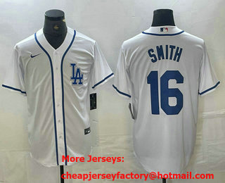 Men's Los Angeles Dodgers #16 Will Smith White Cool Base Stitched Baseball Jersey 01