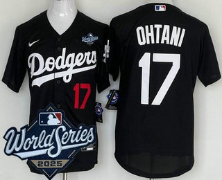 Men's Los Angeles Dodgers #17 Shohei Ohtani Black 2025 World Series Cool Base Jersey