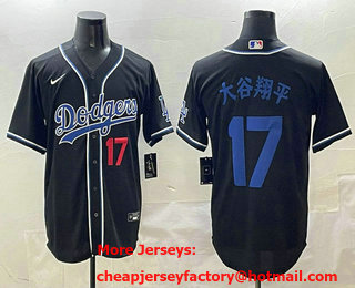 Men's Los Angeles Dodgers #17 Shohei Ohtani Black Blue Japanese Fashion Baseball Jersey