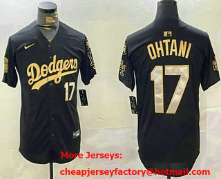 Men's Los Angeles Dodgers #17 Shohei Ohtani Black Gold 2024 World Series Fernando 34 Patch Stitched Jersey