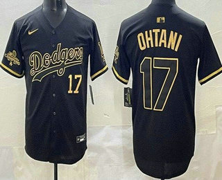 Men's Los Angeles Dodgers #17 Shohei Ohtani Black Gold Champions Limited Jersey