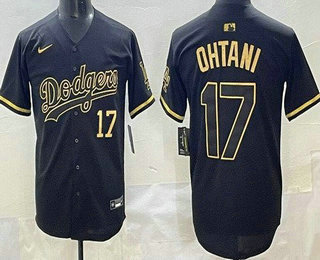 Men's Los Angeles Dodgers #17 Shohei Ohtani Black Gold Limited Jersey