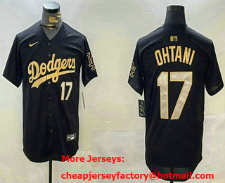 Men's Los Angeles Dodgers #17 Shohei Ohtani Black Gold Stitched Jersey