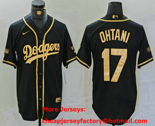 Men's Los Angeles Dodgers #17 Shohei Ohtani Black Gold World Series Champions Cool Base Stitched Jersey