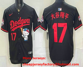 Men's Los Angeles Dodgers #17 Shohei Ohtani Black Japanese Hello Kitty 2025 World Series Champions Limited Jersey