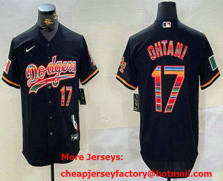 Men's Los Angeles Dodgers #17 Shohei Ohtani Black Rainbow Mexico Cool Base Stitched Jersey 11