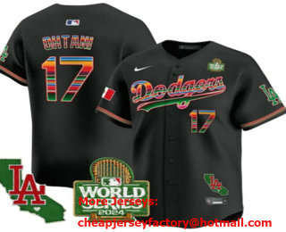 Men's Los Angeles Dodgers #17 Shohei Ohtani Black Mexico 2024 World Series Cool Base Stitched Jersey