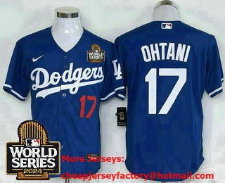 Men's Los Angeles Dodgers #17 Shohei Ohtani Blue 2024 World Series Limited Stitched Jersey