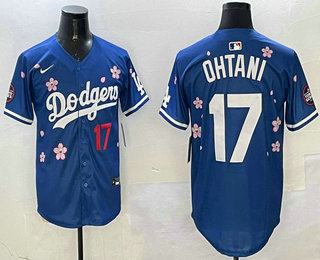 Men's Los Angeles Dodgers #17 Shohei Ohtani Blue 2025 Tokyo Series Cool Base Jersey