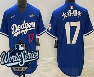 Men's Los Angeles Dodgers #17 Shohei Ohtani Blue Japanese 2025 World Series Limited Jersey