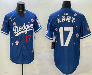 Men's Los Angeles Dodgers #17 Shohei Ohtani Blue Japanese Name 2025 Tokyo Series Limited Jersey