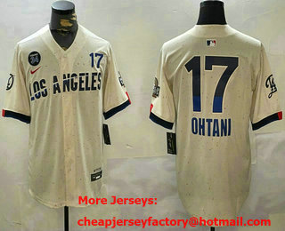 Men's Los Angeles Dodgers #17 Shohei Ohtani Cream 2024 World Series City Fernando 34 Patch Limited Stitched Jersey