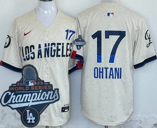 Men's Los Angeles Dodgers #17 Shohei Ohtani Cream City 2025 World Series Champions Limited Jersey