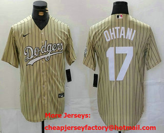 Men's Los Angeles Dodgers #17 Shohei Ohtani Cream Pinstripe Cool Base Stitched Jersey