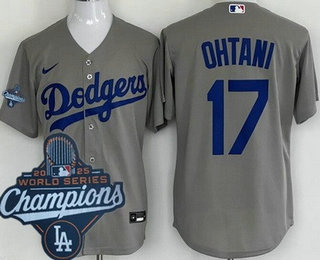 Men's Los Angeles Dodgers #17 Shohei Ohtani Gray 2025 World Series Champions Cool Base Jersey