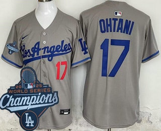 Men's Los Angeles Dodgers #17 Shohei Ohtani Gray Alternate 2025 World Series Champions Limited Jersey
