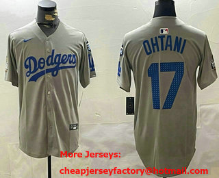Men's Los Angeles Dodgers #17 Shohei Ohtani Grey 2024 World Series Limited Fashion Stitched Jersey