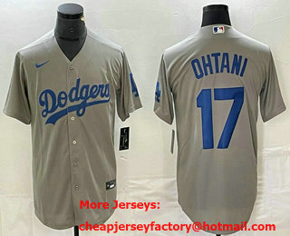Men's Los Angeles Dodgers #17 Shohei Ohtani Grey Cool Base Stitched Jersey