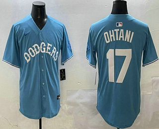 Men's Los Angeles Dodgers #17 Shohei Ohtani Light Blue Limited Throwback Stitched Jersey