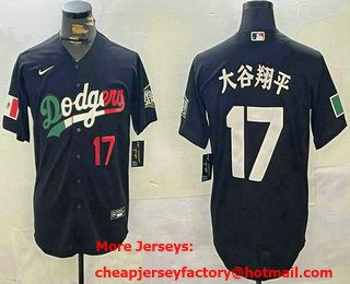 Men's Los Angeles Dodgers #17 Shohei Ohtani Number Black Japanese Mexico 2020 World Series Cool Base Nike Jersey
