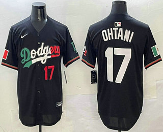 Men's Los Angeles Dodgers #17 Shohei Ohtani Number Black Mexico Black Cool Base Stitched Jersey