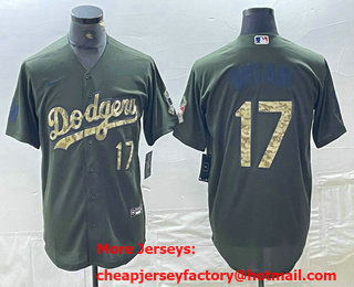 Men's Los Angeles Dodgers #17 Shohei Ohtani Number Green Salute To Service Stitched Cool Base Nike Jersey