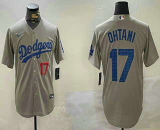 Men's Los Angeles Dodgers #17 Shohei Ohtani Number Grey Fashion Stitched Jersey