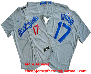 Men's Los Angeles Dodgers #17 Shohei Ohtani Number Grey With Los Stitched Limited Jersey