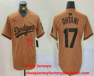 Men's Los Angeles Dodgers #17 Shohei Ohtani Number Olive Cool Base Limited Stitched Jersey