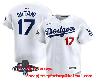 Men's Los Angeles Dodgers #17 Shohei Ohtani Number White 2024 World Series Champions Limited Stitched Jersey