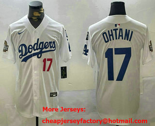 Men's Los Angeles Dodgers #17 Shohei Ohtani Number White 2024 World Series With Fernando 34 Fashion Limited Stitched Jersey