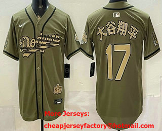 Men's Los Angeles Dodgers #17 Shohei Ohtani Olive USA Japanese 2026 World Series Champions Limited Jersey