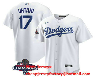 Men's Los Angeles Dodgers #17 Shohei Ohtani White 2024 World Series Champions Cool Base Stitched Jersey