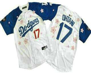 Men's Los Angeles Dodgers #17 Shohei Ohtani White Blue 2025 Tokyo Series Limited Jersey