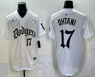 Men's Los Angeles Dodgers #17 Shohei Ohtani White Gothic Style Vapor Limited Stitched Baseball Jersey